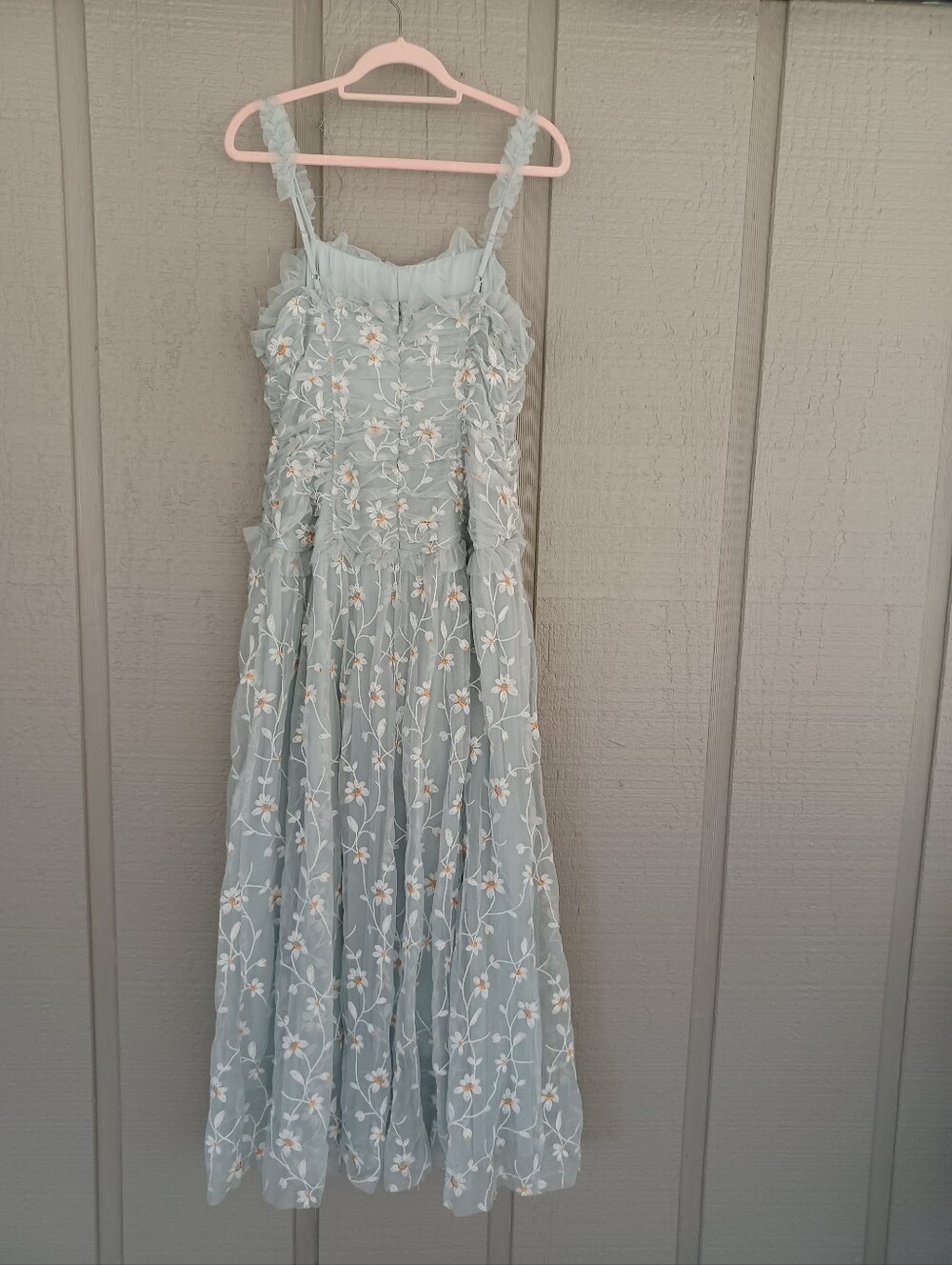 Anthropologie Sleeveless Tulle A Line Maxi Dress Size M Feminine Ruffle Floral - Picture 5 of 16